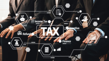 Visual Concept of Tax Management with Business Professionals Discussing Income Tax Refunds and Financial Incentives in a Modern Office Setting. Amityの写真素材