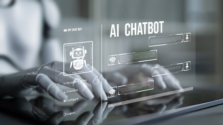 AI Virtual Assistant Artificial Intelligence Chatbot Controlled by Prompt Engineering for Explainable Generative AI information and LLM Deep Learning Technology for Smart Business Work Support. Latchの写真素材