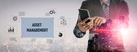 Asset management system showing investment planning, financial goal tracking, ROI analysis, and performance monitoring for efficient resource utilization Vouchの写真素材