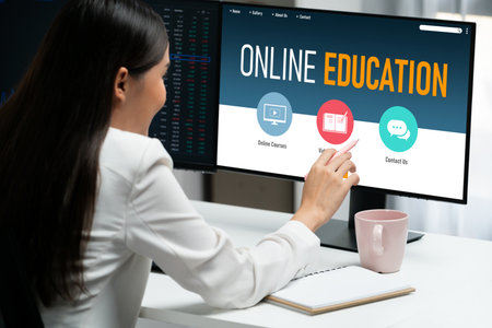 E-learning website with brisk sofware for student to study online on the internet networkの写真素材