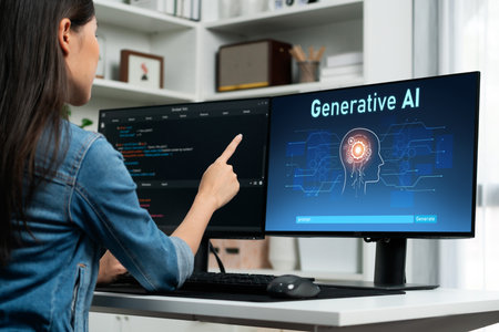 Generative AI virtual assistant tools for prompt engineer and user for ease of engage artificial intelligence AI technology help people to work with generative AI functions by prompting the AI briskの写真素材