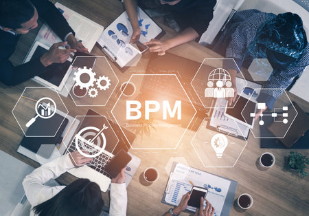 Business Process Management concept showing workflow analysis, process optimization, team collaboration, automation, and performance improvement Vouchの写真素材
