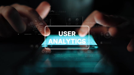 Close-up View of Hands Interacting with Smartphone Screen Emphasizing User Analytics in Digital Environment. Asymptotic smart data analytic.の写真素材