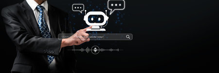 A business professional interacts with a chatbot, showcasing the integration of AI technology in...