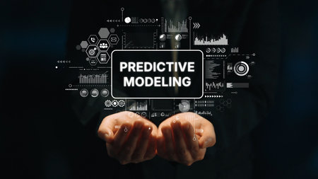 Hands Presenting Concept of Predictive Modeling with Data Visualization and Analytical Graphics in Business Environment. Asymptotic smart data analytic.の写真素材