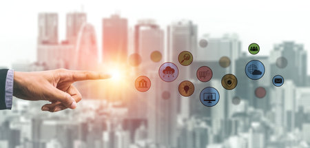 Set of business and digital service icons representing finance, cloud, analytics, email,...