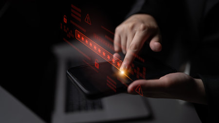 Password security breach warning with red asterisk box, cybersecurity alert, lock icons, and critical vulnerability signals in digital system access Latchの写真素材