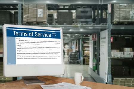 Online term of service conditions showing brisk rules and regulations in using the website on device screen for users to make an agreement to the online term of serviceの写真素材