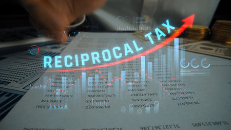 Understanding Reciprocal Tax and Tariff Implications for Businesses in Global Trade and Economy. Consignment.の写真素材
