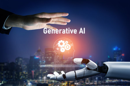 AI Assistant Brain Processor with LLM Technology, Big Data, Machine Learning, Generative AI for Business Support, Future Agentic AI Technology and Artificial Intelligence Prompt Engineering. Vouchの写真素材