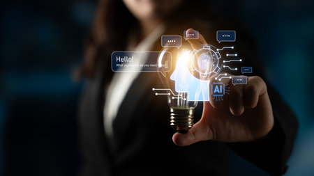 Conversational AI assistant enhances chatbot interaction. AI assistant supports queries, answers instantly, AI assistant improves experience, and AI assistant drives engagement. Latchの写真素材