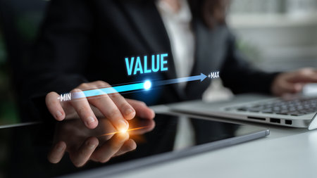 Value measurement and adjustment concept showing value, performance, and optimization level with...