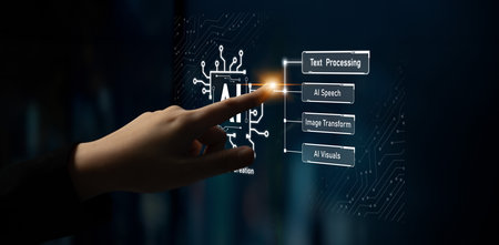 AI assistant with LLM, big data, machine learning, and generative AI powers prompt engineering and supports agentic AI for advanced business applications.の写真素材