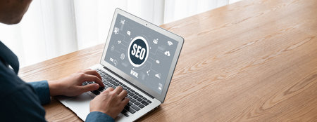 SEO search engine optimization for modish e-commerce and online retail business showing on computer...