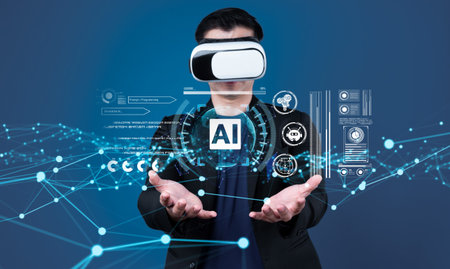 Human interact with AI artificial intelligence brain processor in concept of AI artificial...