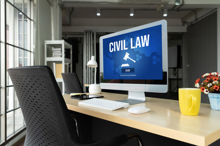 Civil law brisk information showing on computer screen for Common Justice Legal Regulation Rights Conceptの写真素材
