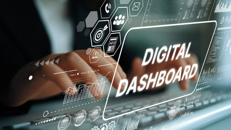 Modern Digital Dashboard Interface with Data Visualization and Business Analytics Concepts in Use. Asymptotic smart data analytic.の写真素材