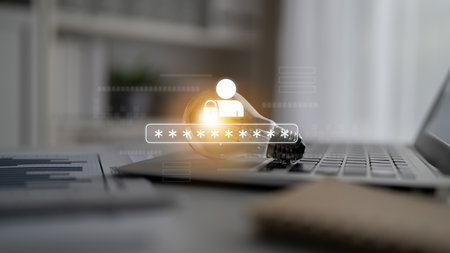 User authentication and password protection concept showing secure login, privacy safeguard, data protection, access control, and digital identity verification Latchの写真素材
