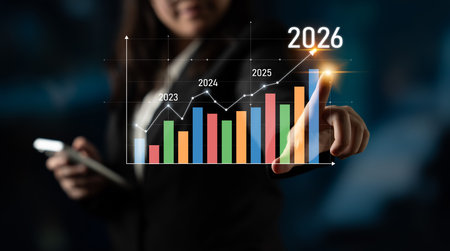 Business growth forecast highlights increasing trends new year 2026. Growth forecast data, growth...