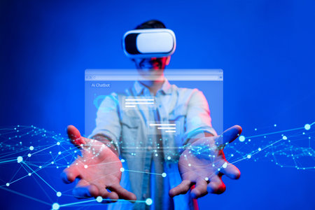 Human interact with AI artificial intelligence virtual assistant chatbot in concept of AI artificial intelligence prompt engineering, LLM AI deep learning to use generative AI for work support. FaaSの写真素材