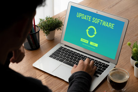 Software update on computer for modish version of device software upgradeの写真素材