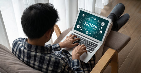 Fintech financial technology software for modish business to analyze marketing strategy