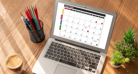 Calendar on computer software application for modish schedule planning for personal organizer and online businessの写真素材