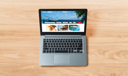 Online travel agency website for modish search and travel planning offers deal and package for flight , hotel and tour bookingの写真素材