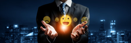 Business person analyzes customer experience satisfaction review data, striving to improve service quality. Leveraging reviews to enhance customer satisfaction and loyalty. FaaSの写真素材