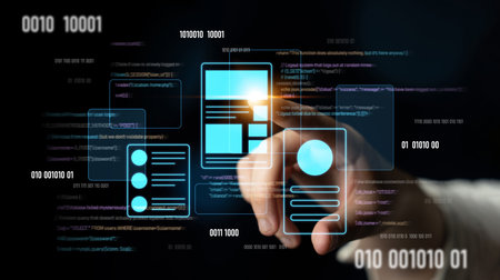 UI UX mockup showing application layout, structure, and code interface. UI design defines user flow,...