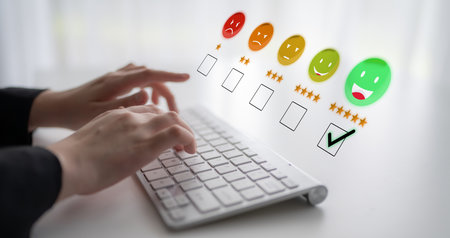 Customer feedback analysis boosts satisfaction, service quality, and business reputation through online review insights and data evaluation.の写真素材