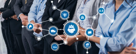 Image showcasing diverse professionals engaging in a handshake symbolizing business networking and...