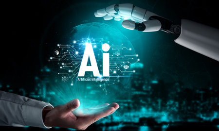 AI Assistant Brain Processor with LLM Technology, Big Data, Machine Learning, Generative AI for Business Support, Future Agentic AI Technology and Artificial Intelligence Prompt Engineering. Vouchの写真素材