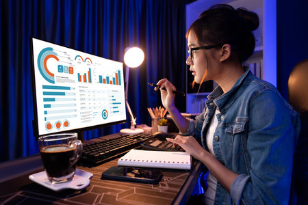Business data dashboard provide business intelligence analytic for marketing strategy planning brisk with big data set to analyze customer demands and foreseeing business futureの写真素材