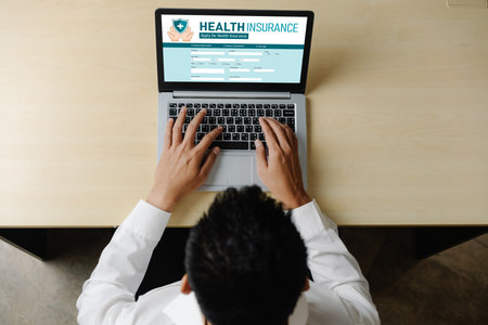 Health insurance web site modish registration system for easy form fillingの写真素材