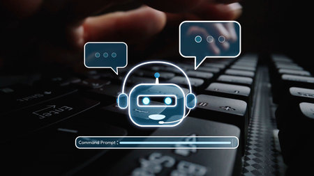 AI Virtual Assistant Artificial Intelligence Chatbot Controlled by Prompt Engineering for Explainable Generative AI information and LLM Deep Learning Technology for Smart Business Work Support. Muxerの写真素材