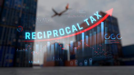 Comprehensive Analysis of Reciprocal Tax Impact on Tariffs, Global Trade, and Economic Growth in Shipping and Logistics Industries. Consignment.の写真素材