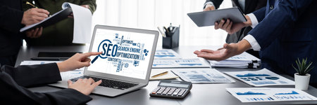 SEO search engine optimization for brisk e-commerce and online retail business showing on computer...