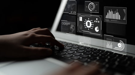 Big data visualization dashboard showing analytics, insights, and performance. Data supports decisions, data reveals trends, data powers analytics, and transforms strategy.の写真素材