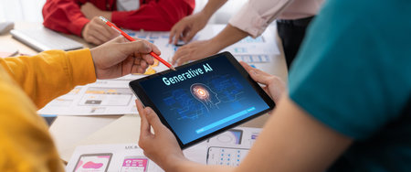 Generative AI virtual assistant tools for prompt engineer and user for ease of engage artificial intelligence AI technology help people to work with generative AI functions by prompting the AI briskの写真素材