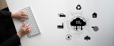 Net zero and CO2 reduction strategies promote sustainability, renewable energy, and...