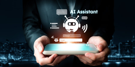 Human interact with AI artificial intelligence virtual assistant chatbot in concept of AI artificial...