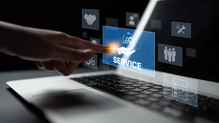 Customer service and support workflow with cooperation, communication, maintenance, and checklist icons for efficient service operation and user satisfaction Latchの写真素材