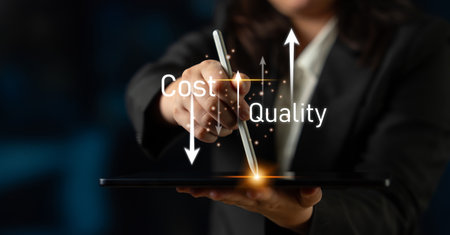 Increase quality and reduce cost represent quality, cost, and performance optimization for business strategy and resource efficiency.の写真素材