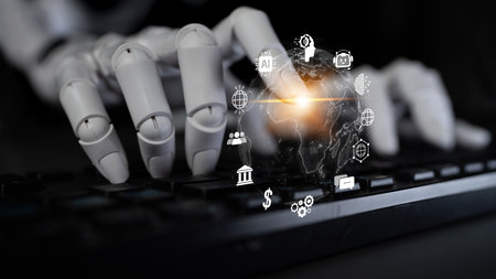 AI Assistant Brain Processor with LLM Technology, Big Data, Machine Learning, Generative AI for Business Support, Future Agentic AI Technology and Artificial Intelligence Prompt Engineering. Latchの写真素材