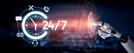 AI artificial intelligence supports 24-hour customer service with virtual assistants, real-time...