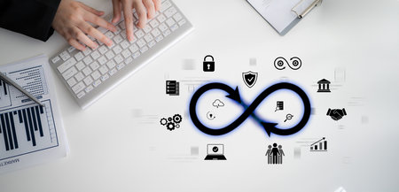 The infinity concept represents limitless innovation, creative growth, and embracing endless business opportunities for future advancement. Latchの写真素材