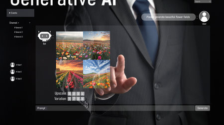 Human interact with AI artificial intelligence virtual assistant chatbot in concept of AI artificial intelligence prompt engineering, LLM AI deep learning to use generative AI for work support. FaaSの写真素材