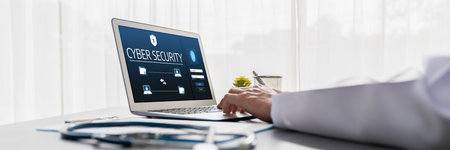 Cyber security system on computer screen protect private information brisk from hacker and cyber attackの写真素材