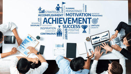Engaging image showcasing a team collaborating on strategies for achievement and success in...